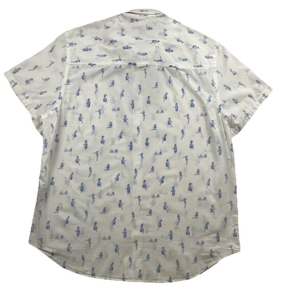 Slate & Stone Short Sleeve Button Up “Beach Girl” Shirt Print Cream-L - Picture 3 of 12